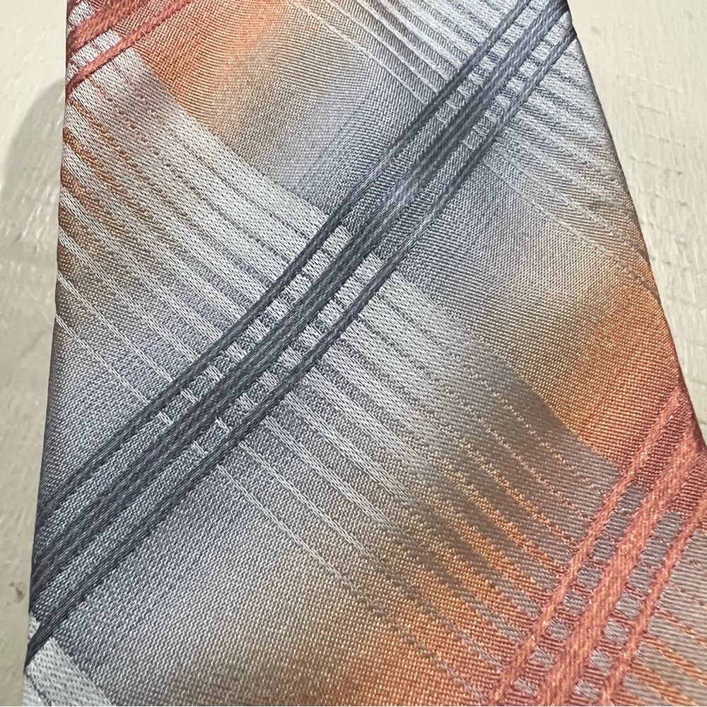 Joe Joseph Abboud Gray & Peach Plaid Tie